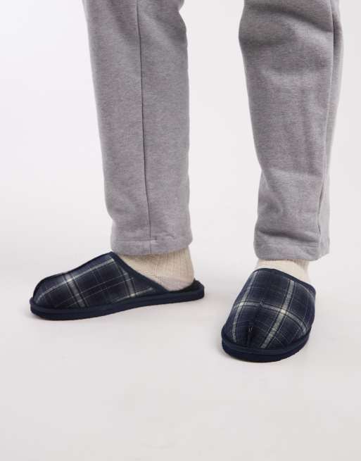 Jack & Jones plaid slippers in navy, 2 of 4