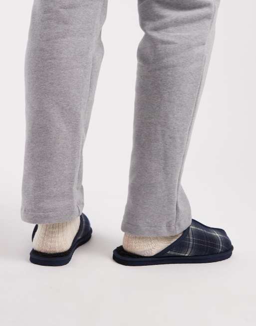 Jack & Jones plaid slippers in navy, 3 of 4