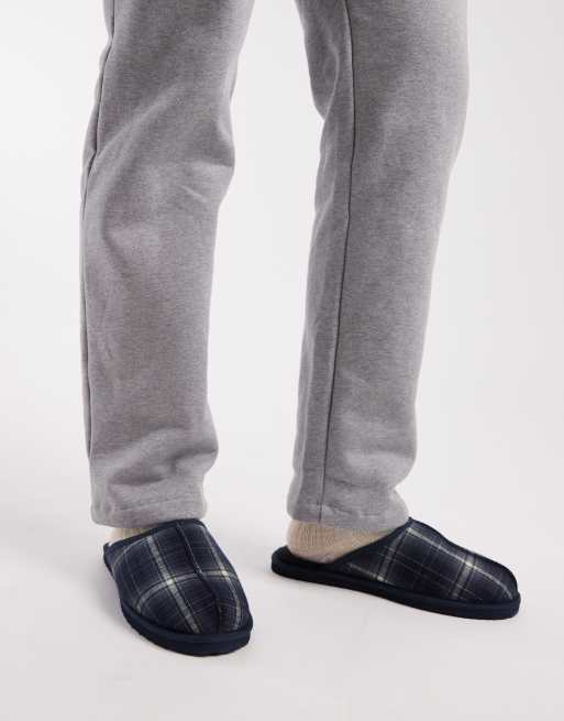 Jack & Jones plaid slippers in navy, 4 of 4