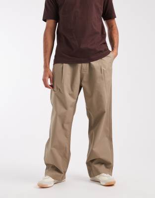 Jack & Jones Pleated Front Wide Leg Pants In Neutral