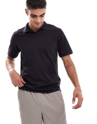 Jack & Jones Jack & Jones plisse notch polo in black