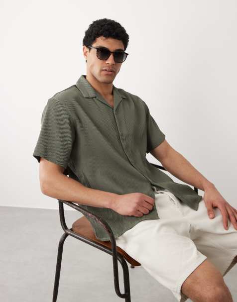 Jack & Jones plisse shirt in khaki - view 1