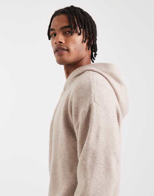 Jack & Jones - Pluizige gebreide hoodie in beige, 4 van 5