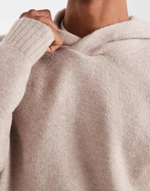 Jack & Jones - Pluizige gebreide hoodie in beige, 5 van 5