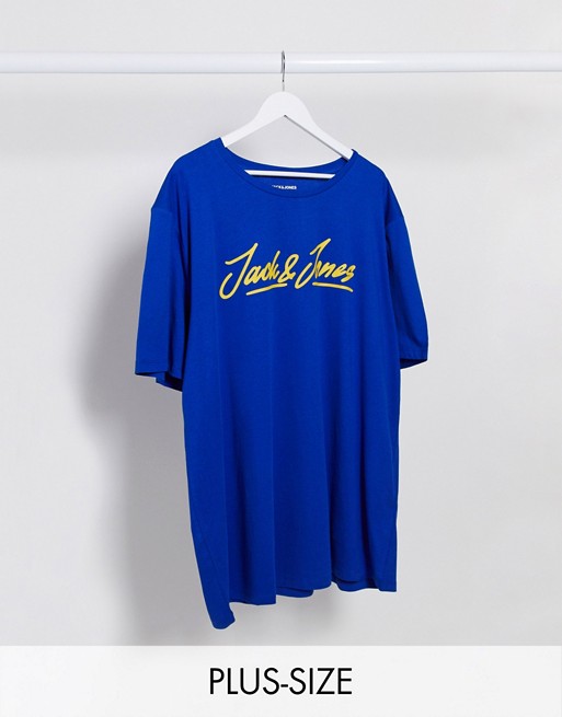 Jack & Jones Plus logo t-shirt in blue