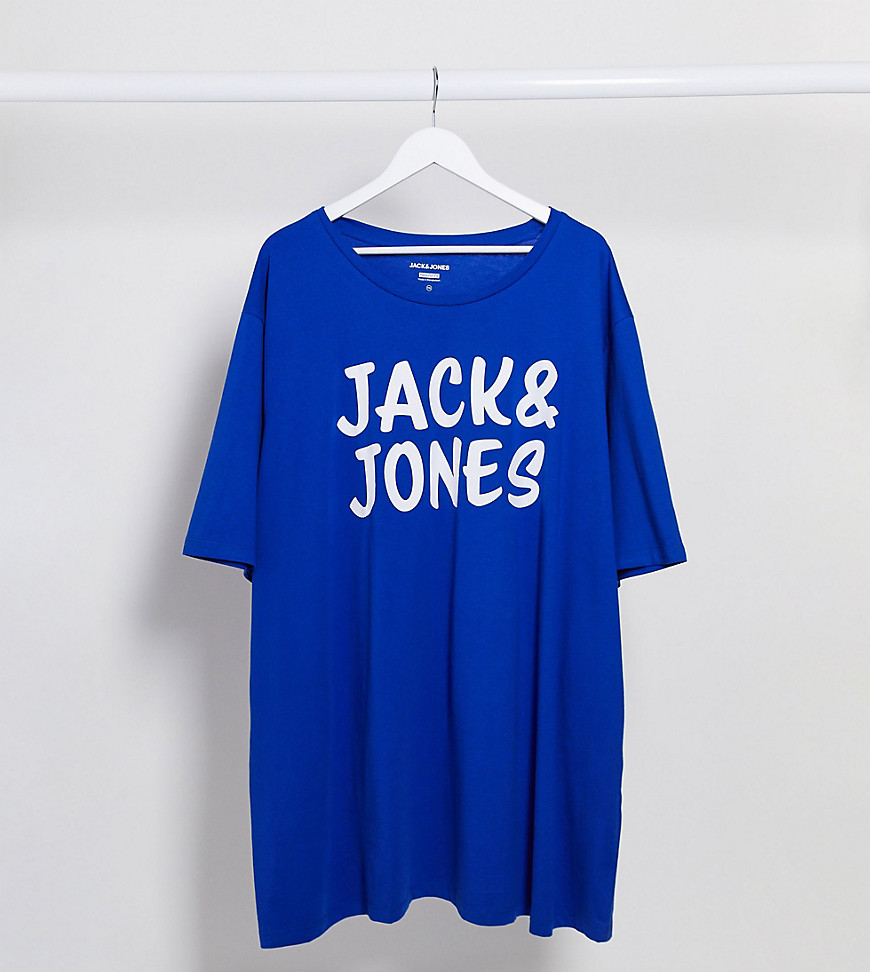 Jack & Jones – Plusstorlek – Blå t-shirt med logga-Marinblå