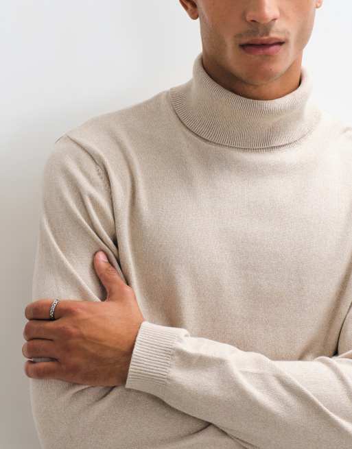 Jack & Jones podstawowy sweter dzianinowy z golfem w beżu, 3 z 5