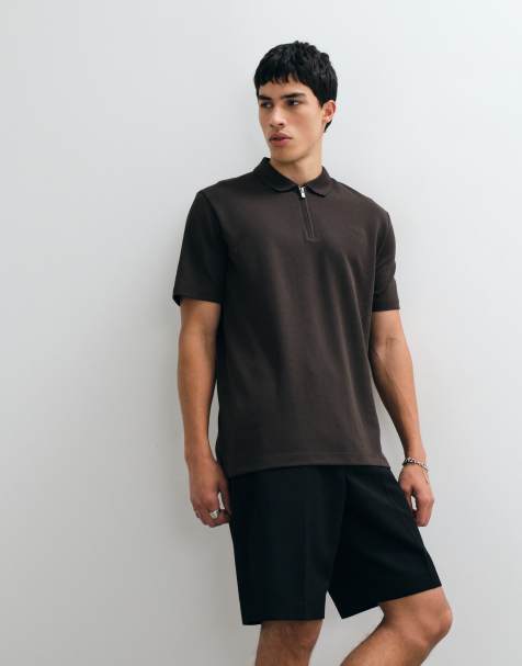 Jack & Jones - Polo a maniche corte marrone con zip - view 1
