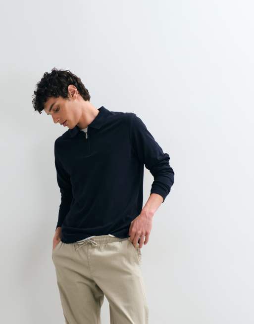 Jack & Jones - Polo a maniche lunghe blu navy con zip, 3 di 5