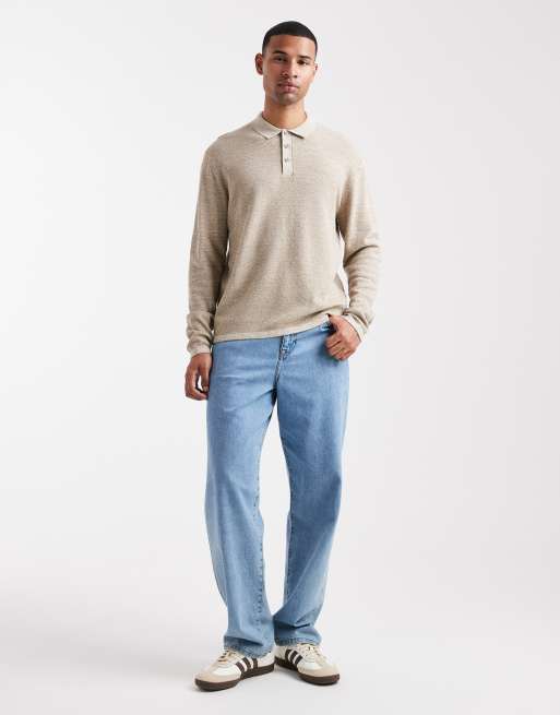 Jack & Jones - Polo a maniche lunghe in maglia beige, 2 di 5