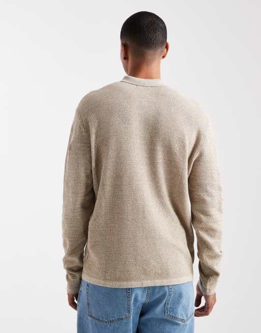 Jack & Jones - Polo a maniche lunghe in maglia beige, 3 di 5