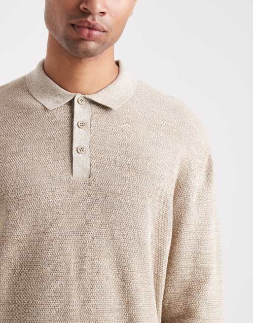 Jack & Jones - Polo a maniche lunghe in maglia beige, 5 di 5