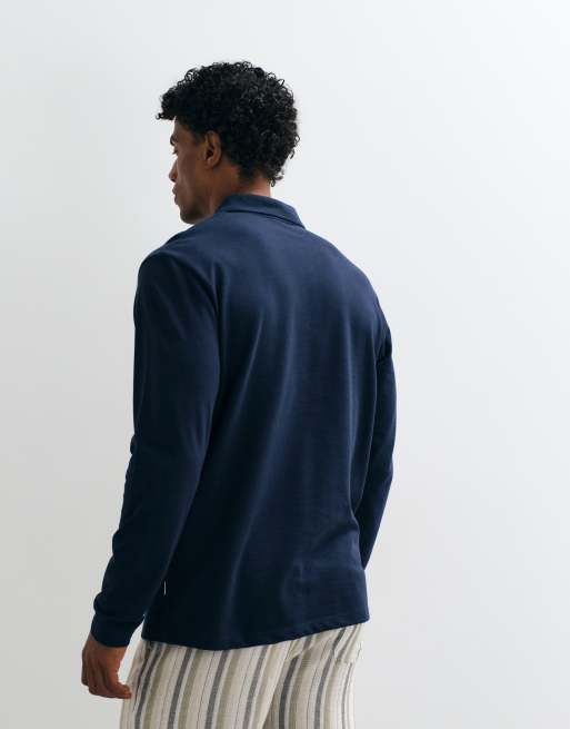 Jack & Jones - Polo a maniche lunghe in piqué blu navy, 3 di 5