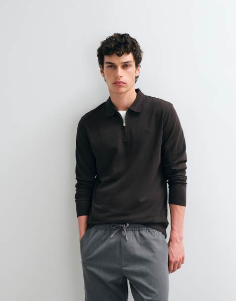 Jack & Jones - Polo a maniche lunghe marrone con zip - view 1