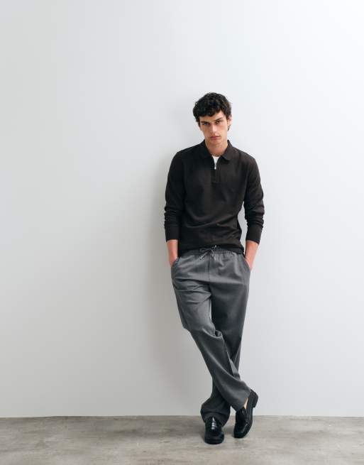 Jack & Jones - Polo a maniche lunghe marrone con zip, 2 di 5