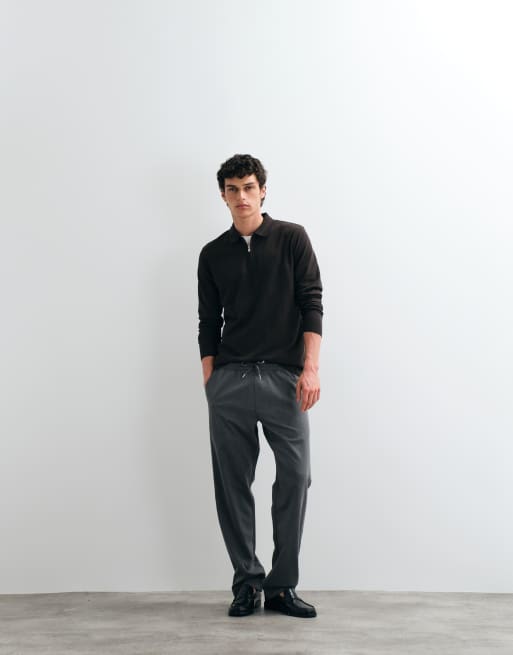 Jack & Jones - Polo a maniche lunghe marrone con zip, 4 di 5