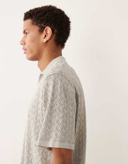 Jack & Jones - Polo all'uncinetto verde salvia con scollo aperto, 4 di 5