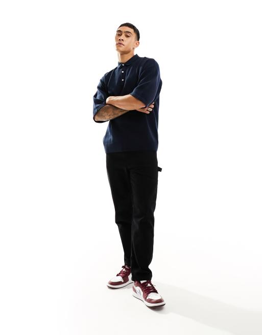 Jack & Jones - Polo blu navy oversize in maglia, 2 di 4