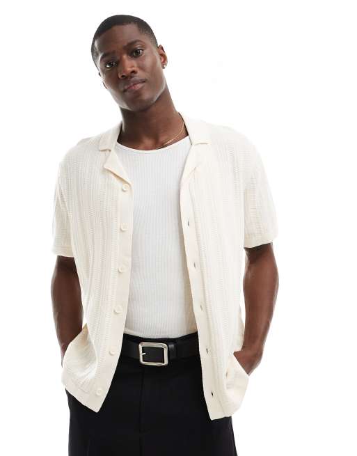 Jack & Jones - Polo boutonné en maille texturée - Beige