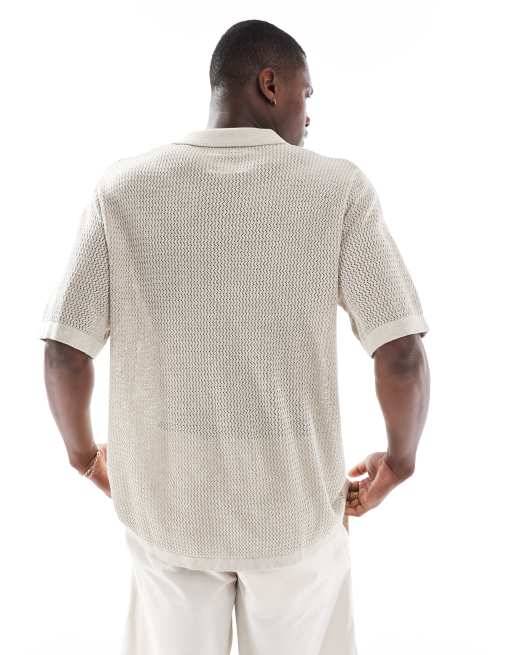 Jack & Jones - Polo boutonné en tissu texturé de qualité supérieure - Crème, 2 de 4
