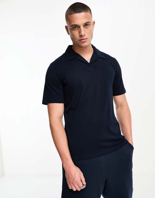 Jack & Jones - Polo comoda blu navy con colletto spaccato