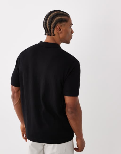 Jack & Jones - Polo con zip in maglia nera, 3 di 5