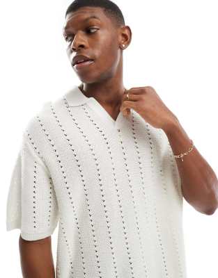 Jack & Jones - Polo en crochet avec col fendu - Blanc
