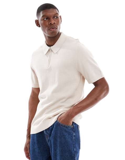 Jack & Jones - Polo en maille avec col zippé - Crème - view 1