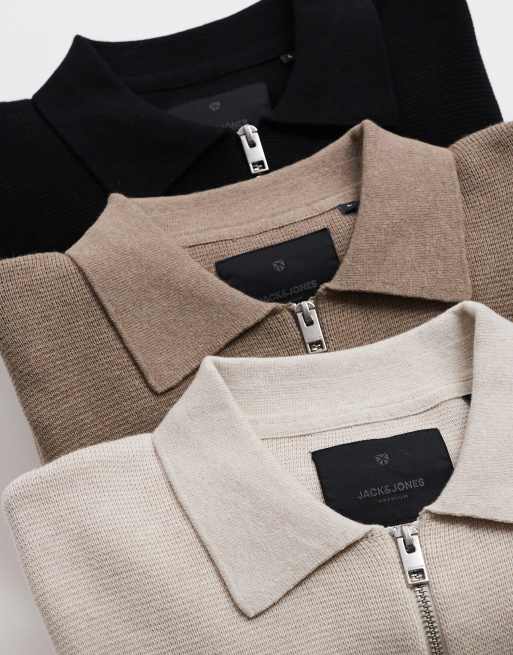Jack & Jones - Polo en maille de qualité supérieure avec manches longues et col zippé - Beige, 2 de 4