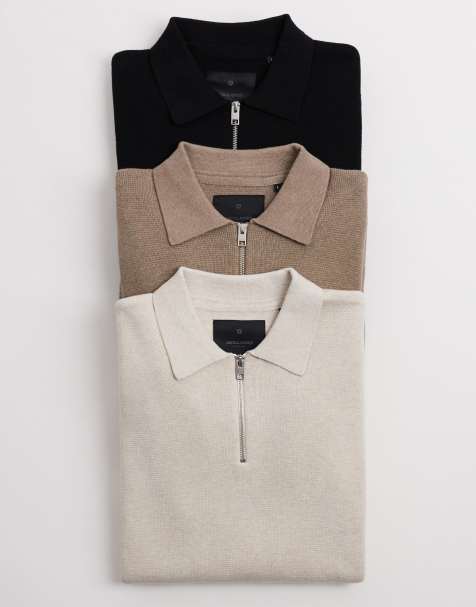 Jack & Jones - Polo en maille de qualité supérieure avec manches longues et col zippé - Noir - view 1