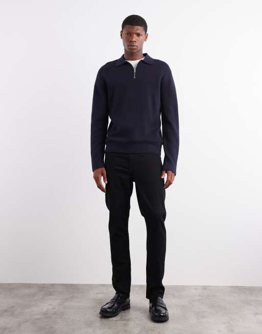 Jack & Jones - Polo haut de gamme en maille à manches longues et col zippé - Bleu marine, 2 de 5