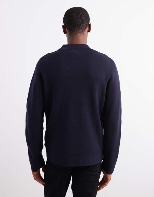 Jack & Jones - Polo haut de gamme en maille à manches longues et col zippé - Bleu marine, 3 de 5