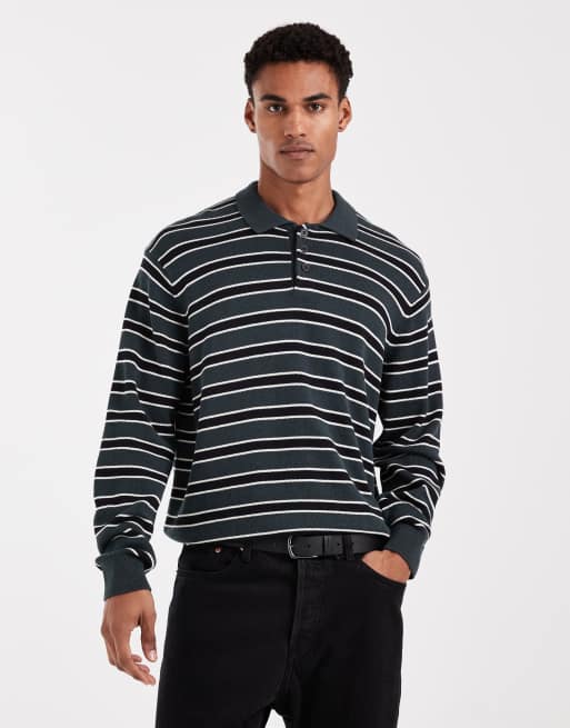 Jack & Jones - Polo in maglia a righe color nero e verde