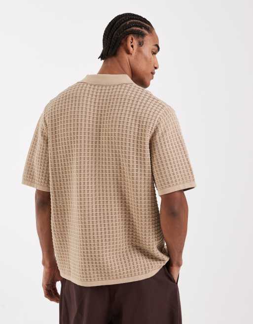Jack & Jones - Polo in maglia beige con spacco sul collo, 3 di 5