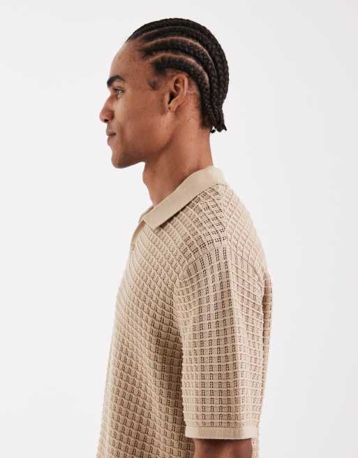 Jack & Jones - Polo in maglia beige con spacco sul collo, 4 di 5