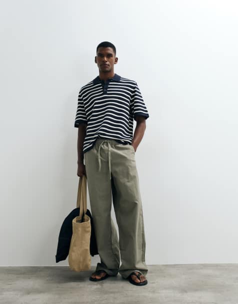 Jack & Jones - Polo in maglia blu navy e bianca a righe con bottoni - view 1
