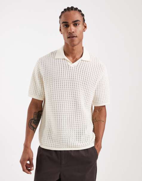 Jack & Jones - Polo in maglia color crema con spacco sul collo - view 1