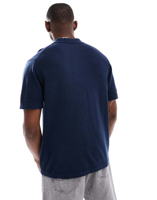Jack & Jones - Polo in maglia comoda blu navy, 3 di 4