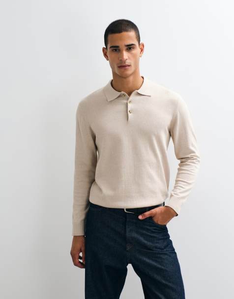 Jack & Jones polo in maglia essenziale con bottoni beige - view 1