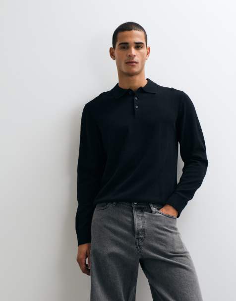 Jack & Jones polo in maglia essenziale con bottoni nero - view 1