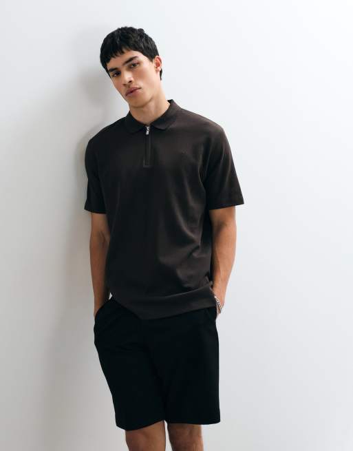 Jack & Jones - Polo marrón de manga corta con cremallera, 5 de 5
