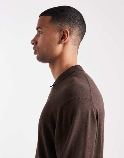 Jack & Jones - Polo marrone in maglia con zip corta, 4 di 5