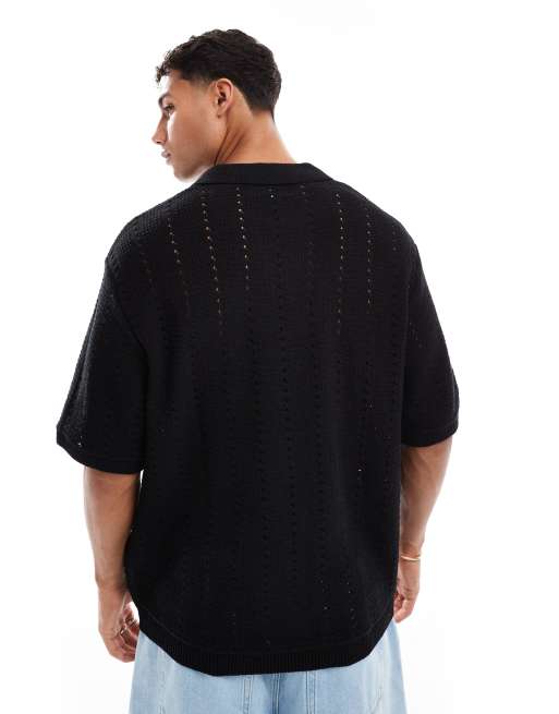 Jack & Jones - Polo nera con collo aperto, 3 di 4