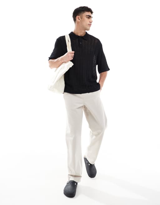 Jack & Jones - Polo nera in maglia all'uncinetto, 4 di 4