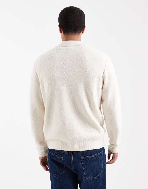 Jack & Jones – Polo-Pullover aus Bouclé in Cremeweiß, 3 von 5