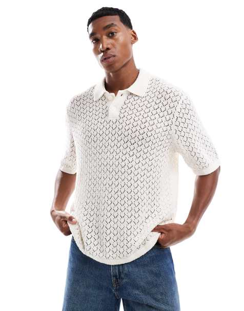 Jack & Jones - Polo van dik haakwerk in crème - view 1