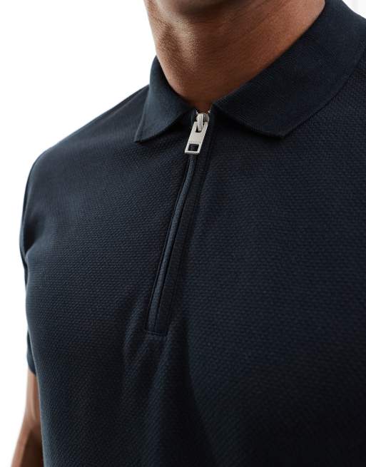 Jack & Jones - Polo zippé - Bleu marine, 3 de 4