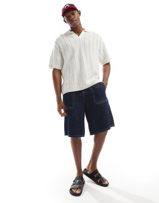Jack & Jones – Polohemd aus Häkelstoff mit offenem Ausschnitt