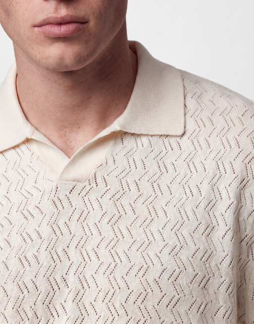 Jack & Jones – Polohemd aus Häkelstrick in Wollweiß mit gekerbtem Ausschnitt, 2 von 5