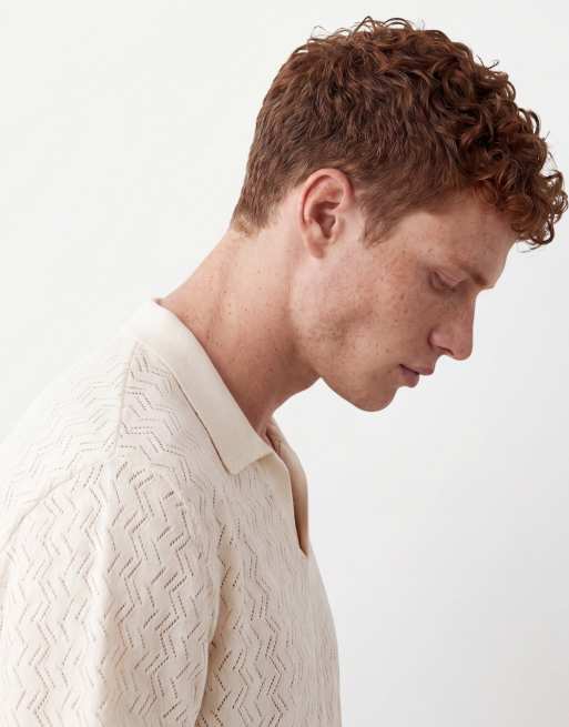 Jack & Jones – Polohemd aus Häkelstrick in Wollweiß mit gekerbtem Ausschnitt, 5 von 5